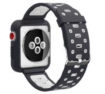 Ultimate Deals KD Silicone Strap + Bumper Case for 38/40mm Apple Watch (S/M/L) – Black & Grey