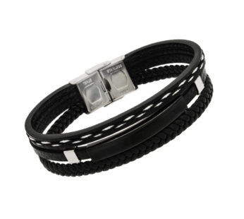 KD PU Vegan Leather & stainless-steel style bracelet – Black