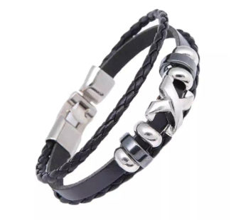 KD Black Vegan Leather Multi Strand X Charm Bracelet S/M