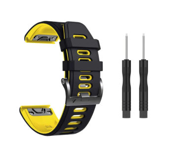 KD 26mm Quick Fit Garmin Fenix 5X Silicone Strap  – Black & Yellow (5X/6X/3/3HR)
