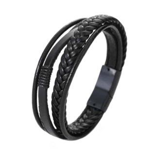 KD Multi-strand Black PU Vegan Leather Bracelet (M/L)Size:21.5cm