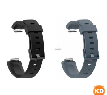KD Fitbit Inspire/HR/Ace 2 silicone watch strap combo -Black & Grey (S-M)