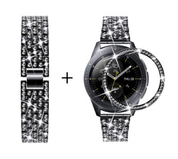 KD Samsung Galaxy Watch shiny steel strap + bezel – Black (S-M) Combo