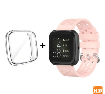 KD Fitbit Versa silicone strap (S-M/pink) + TPU case (clear) combo