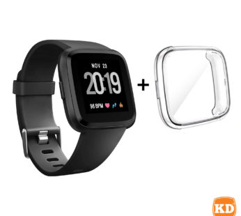 KD Fitbit Versa silicone strap (M-L/black) + TPU case (clear) combo
