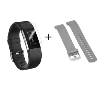 KD Fitbit Charge 2 silicone strap (S-M/grey) + TPU case (clear) combo