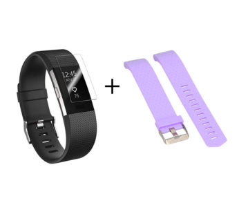KD Fitbit Charge 2 silicone strap (S-M/l.purple) + TPU case (clear) combo