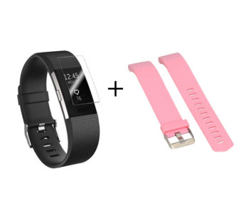 KD Fitbit Charge 2 silicone strap (S-M/pink) + TPU case (clear) combo