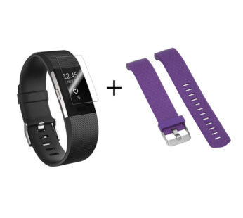 KD Fitbit Charge 2 silicone strap (S-M/purple) + TPU case (clear) combo