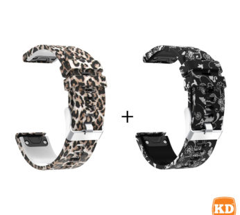 KD Garmin Fenix 6/5 silicone strap combo – Black A + Brown Leopard (S-M-L)