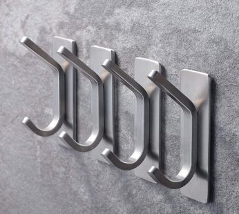 KD bathroom/kitchen stainless-steel stick-on wall hooks set – (x4) Silver