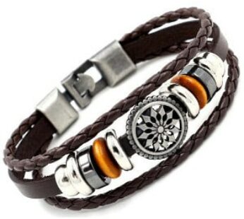KD Woven/Braided PU Vegan Leather Stainless-Steel Bracelet (M/L)- Brown