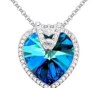 KD Crystal Heart Halo Pendant Necklace with Crystals from Swar