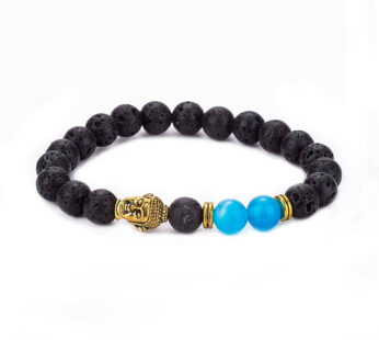 KD Aroma Oil Diffuser Lava Stone Blue Agate Buddha Bracelet – Black & Blue
