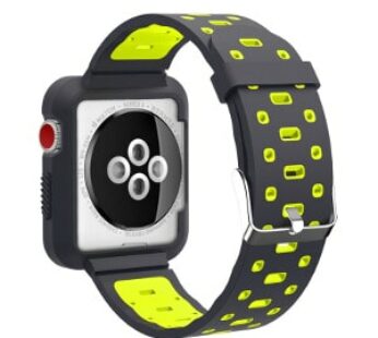 Ultimate Deals KD Silicone Strap + Bumper Case for 38/40mm Apple Watch (S/M/L) – Black & Yellow